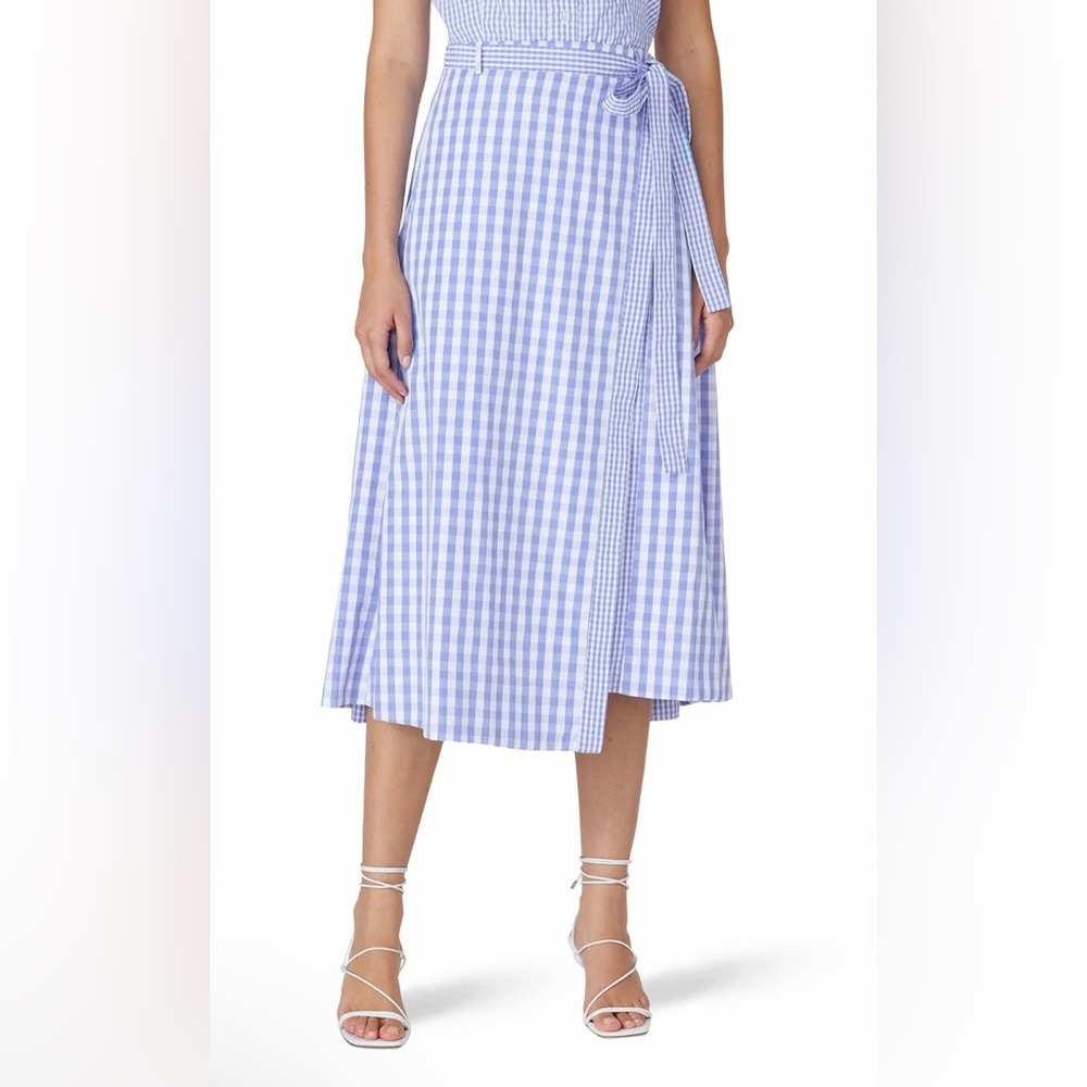 Thakoon Women’s Gingham Wrap Midi Blue Skirt Size 8